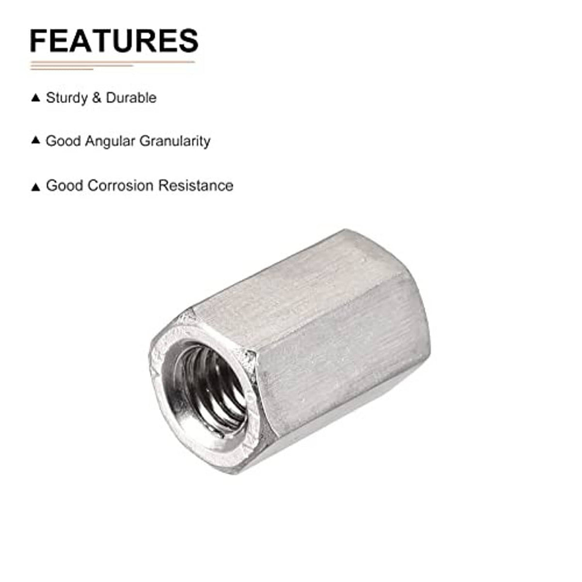 Hex coupling nut, silver steel with external hex sides and internal threads