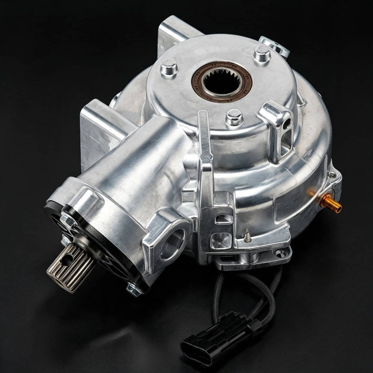 Front differential assembly, silver housing with circular bearing hub and side vent
