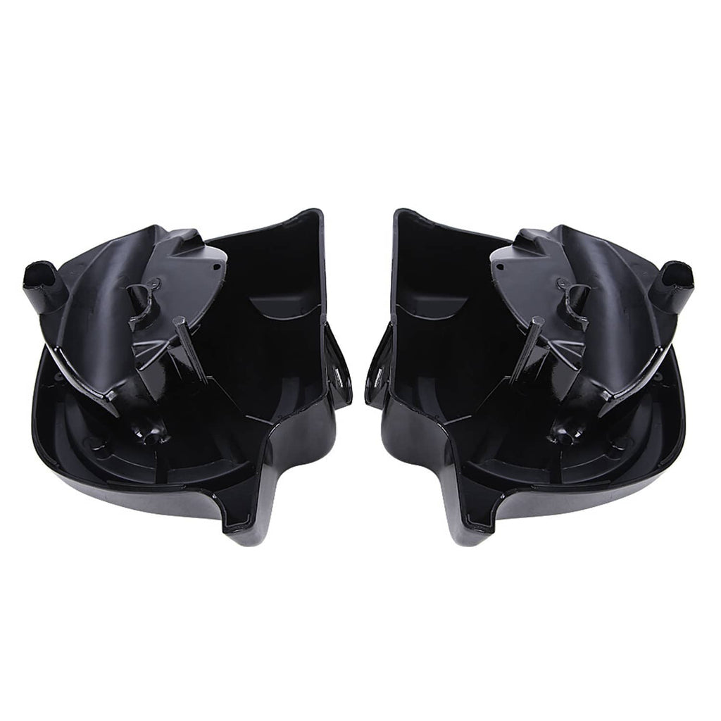 Pair of black speaker pod housings showing interior supports and attachment tabs