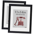 Set of black oak 11x14 picture frames with real glass, wall-hanging style, two pack.