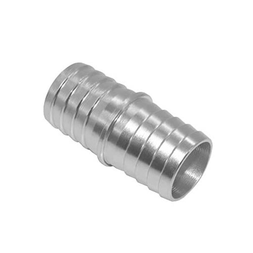 Aluminum hose barb splice coupler, 1 in x 1 in, silver barbed adapter