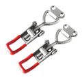 Set of 2 stainless steel toggle latch clamps with red non-slip handles and mounting plates