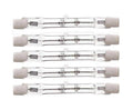 Five-pack T3 halogen bulbs with clear glass tube and two-pin base