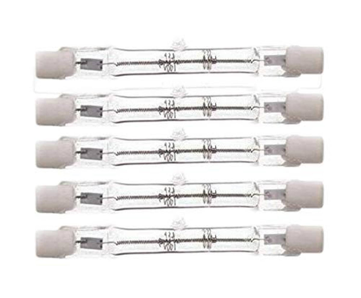 Five-pack T3 halogen bulbs with clear glass tube and two-pin base