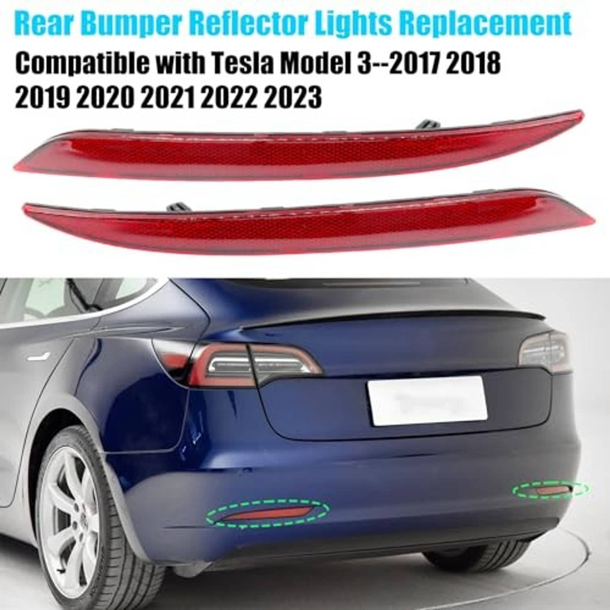 Red rear bumper reflector lights replacement parts with top and side views