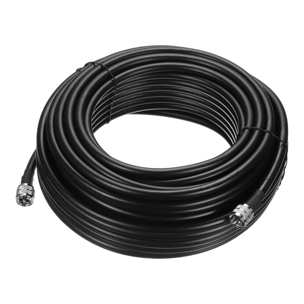 Black RG8/U coax cable coil with PL-259 male connectors