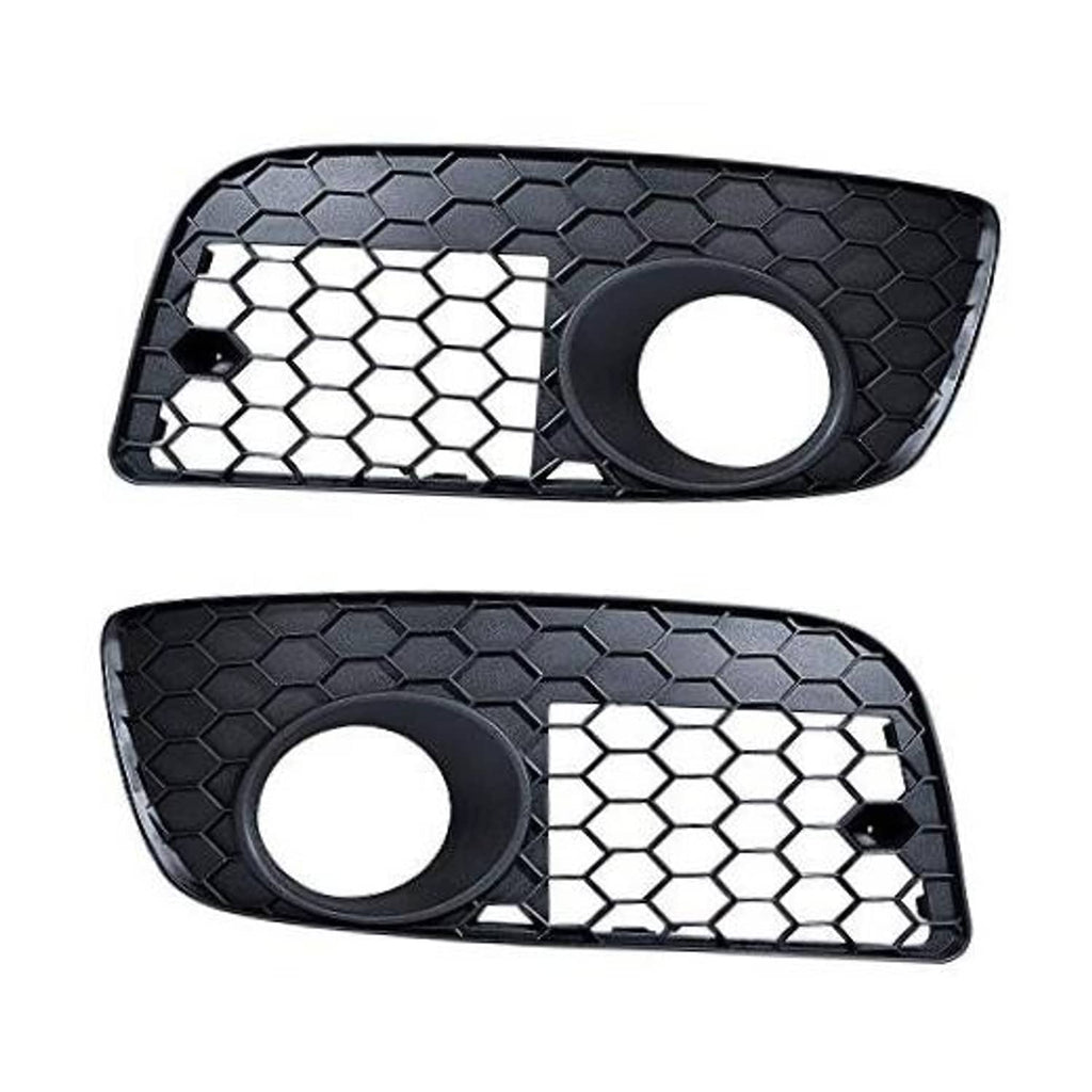 Set of 2 matte black front fog light grille covers, hex mesh with round lamp opening