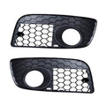 Set of 2 matte black front fog light grille covers, hex mesh with round lamp opening