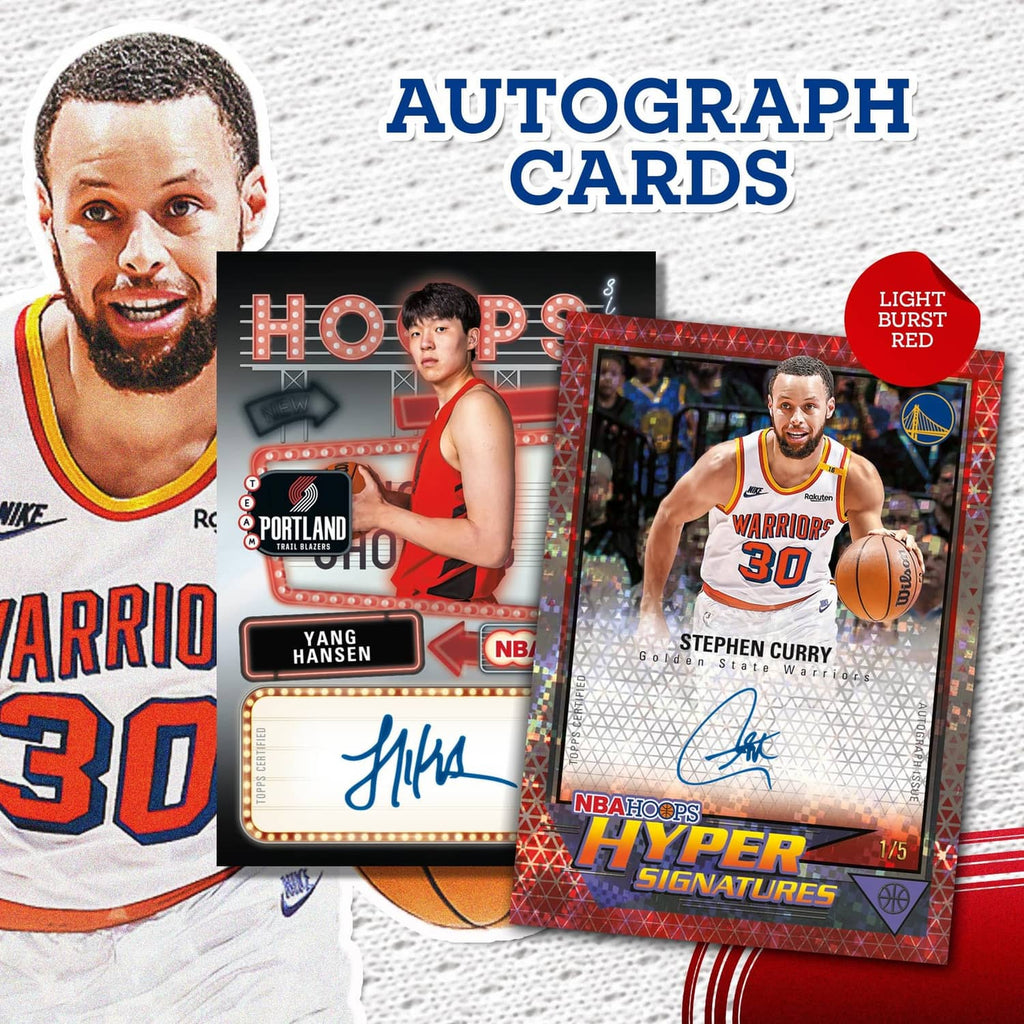 NBA Hoops autograph cards artwork with two signed card designs and player cutouts