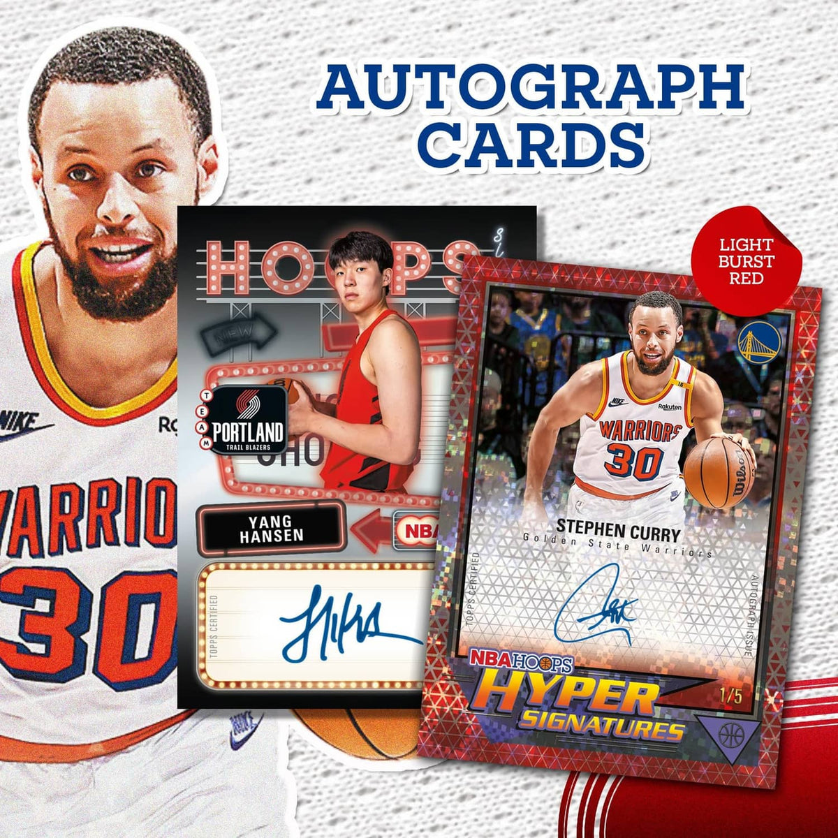 NBA Hoops autograph cards artwork with two signed card designs and player cutouts