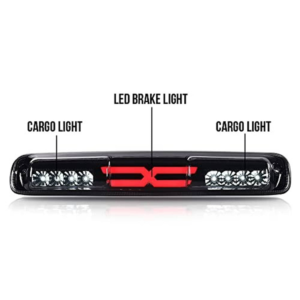 LED third brake light bar with smoke lens, red X center and side LED sections