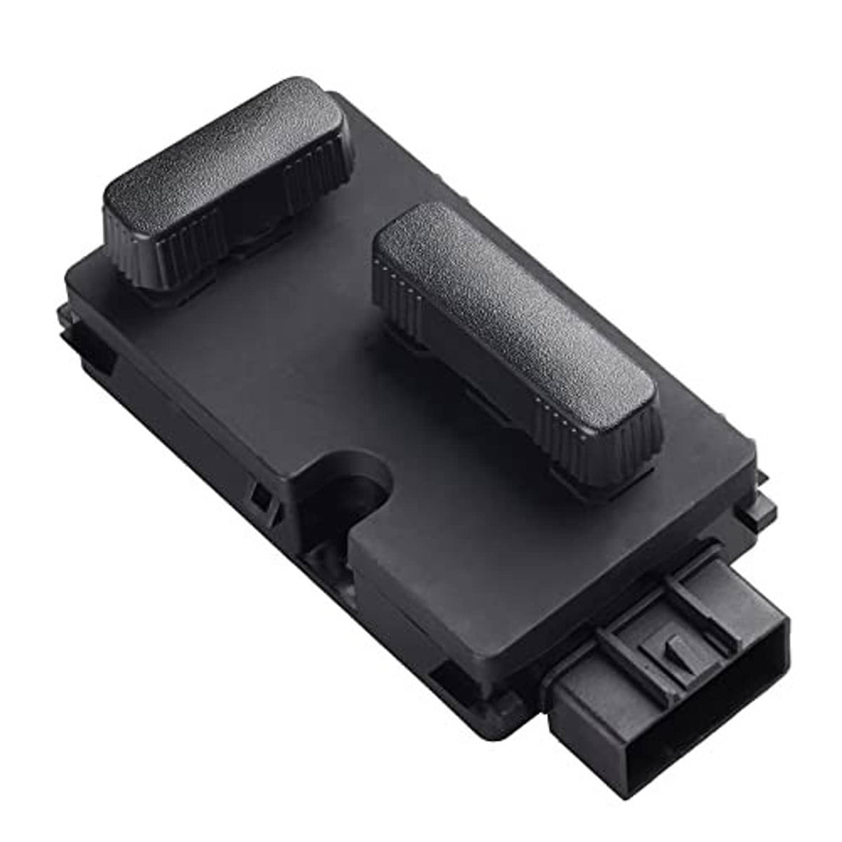 Power seat switch module shown at angle with two textured control levers
