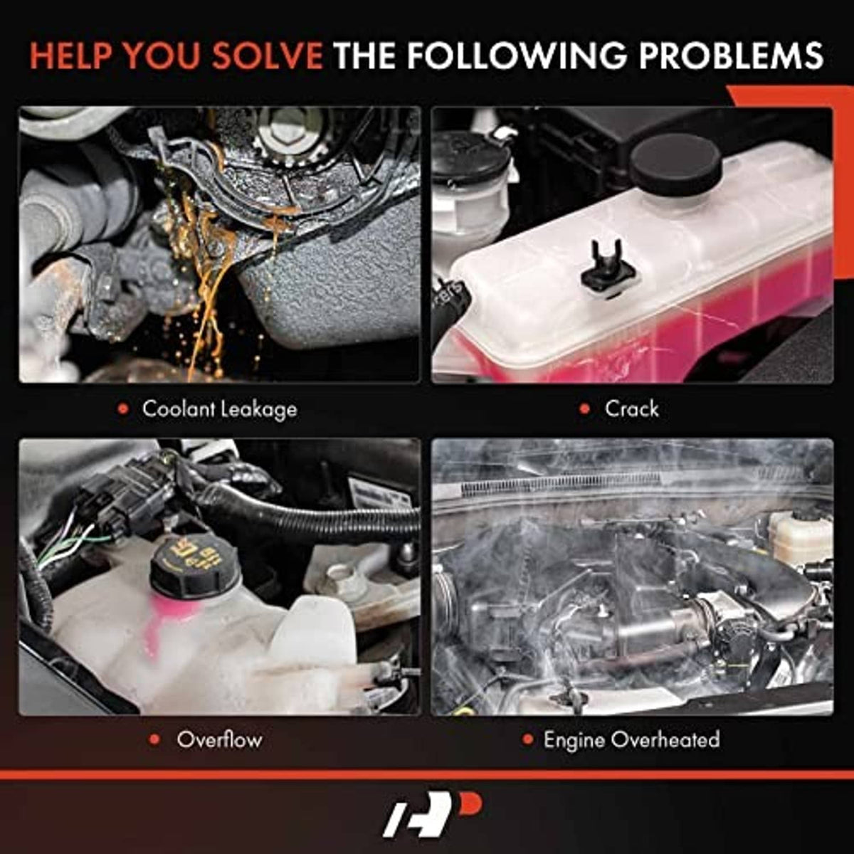 Coolant reservoir tank with cap in the engine bay