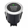 Engine start stop button switch with chrome ring and black face, green indicator dot