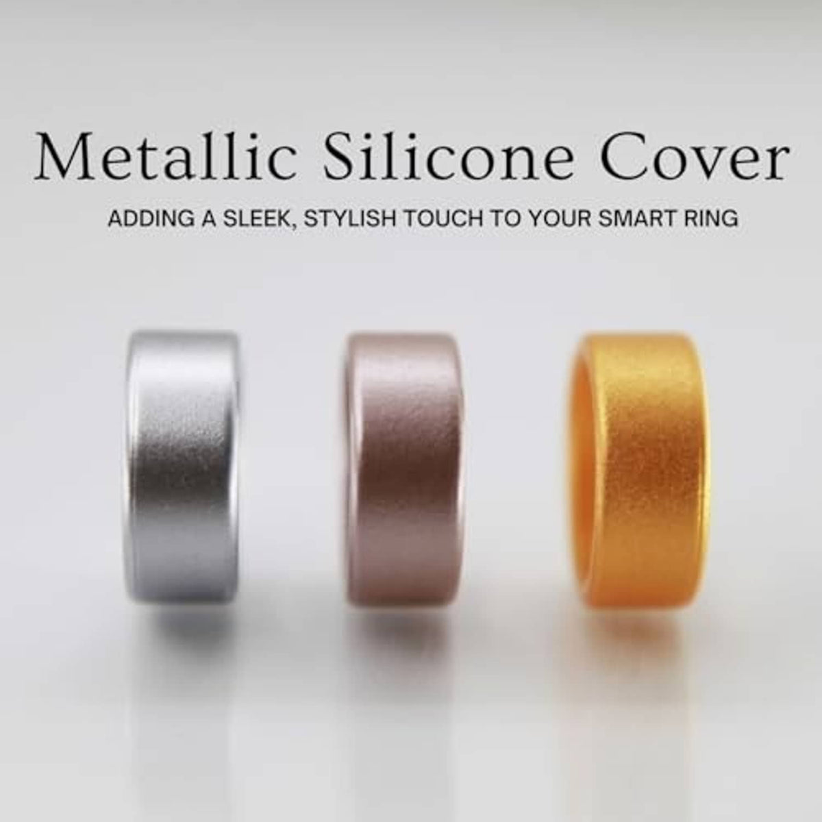 Metallic silicone ring covers in silver, rose gold and gold, three pack.