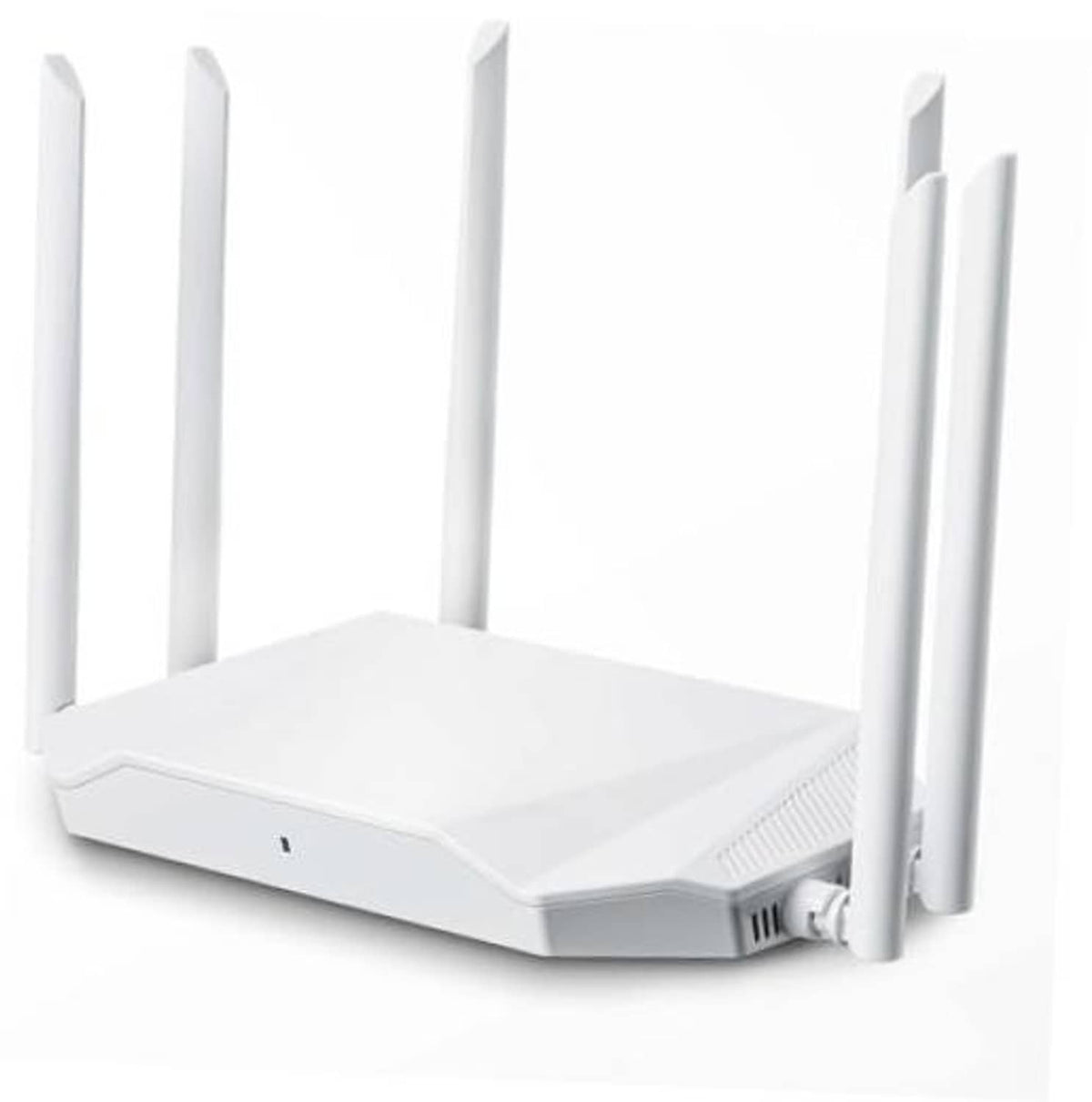 White WiFi router with four external antennas and front status indicator light.