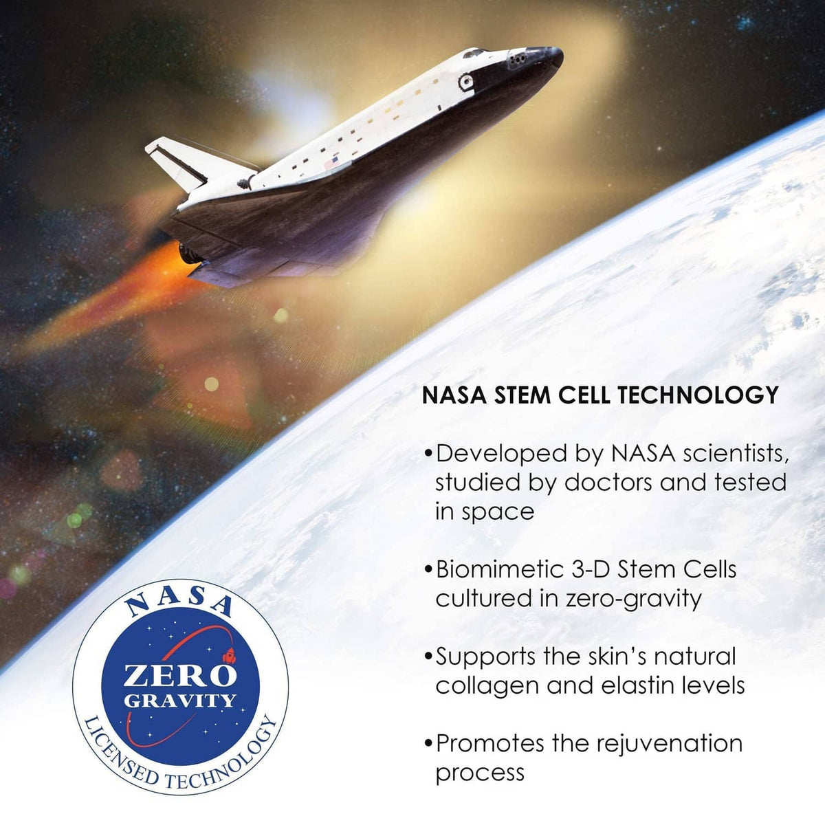 NASA Zero Gravity licensed technology emblem with stem cell technology text
