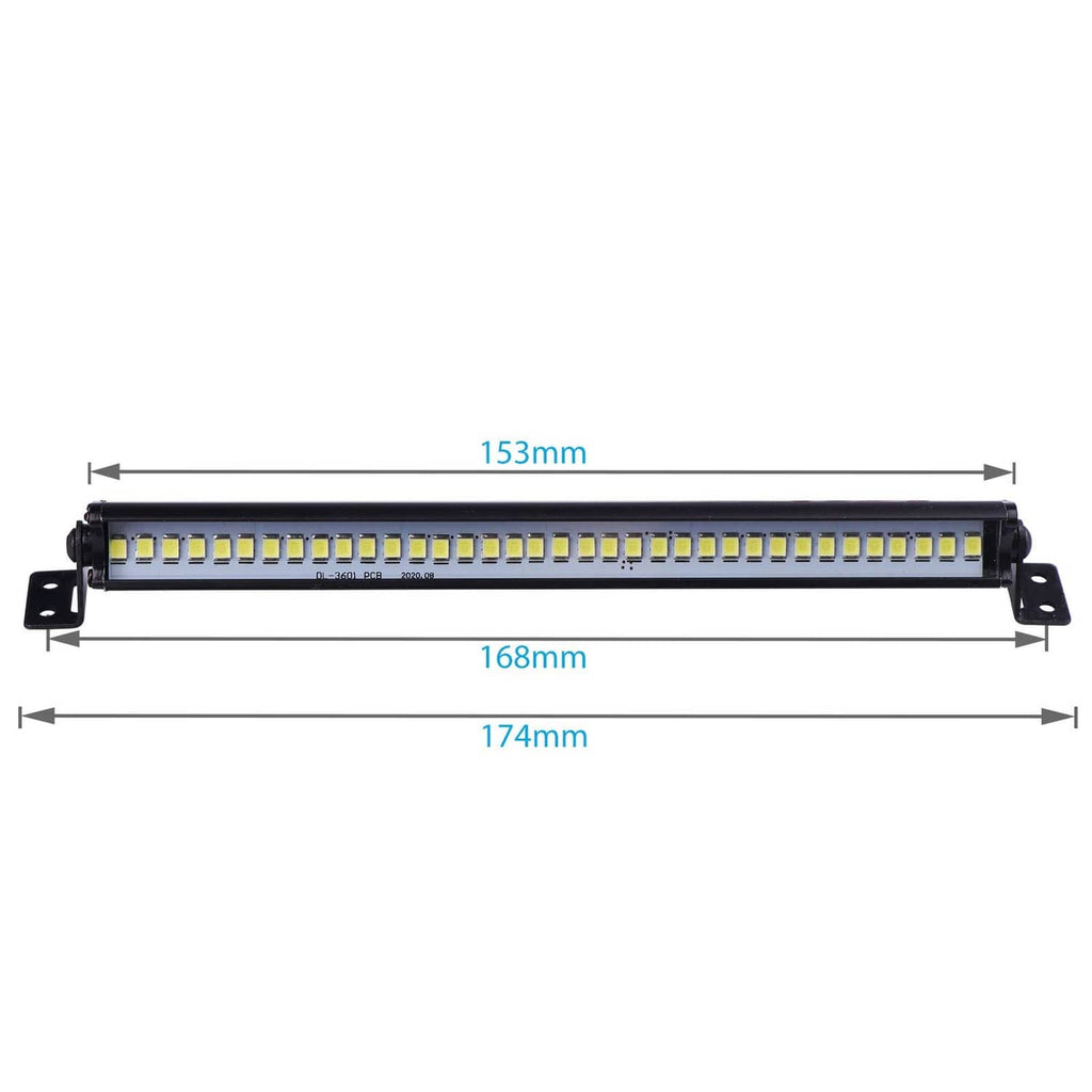 Black LED light bar with length measurements shown: 153mm, 168mm, 174mm