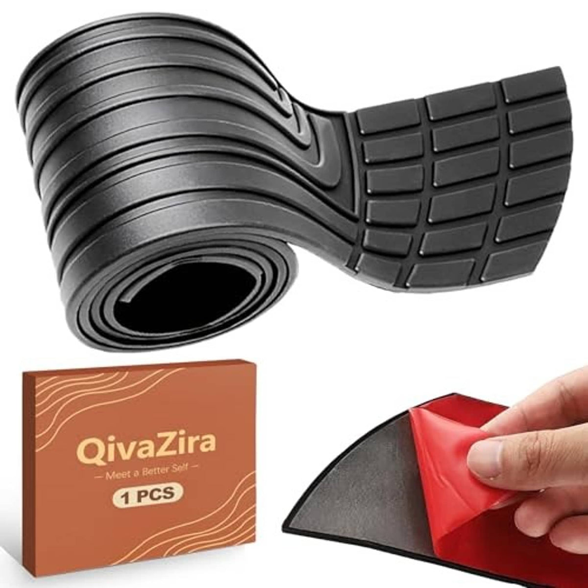 Black rubber bumper protector strip roll with textured square tread pattern.