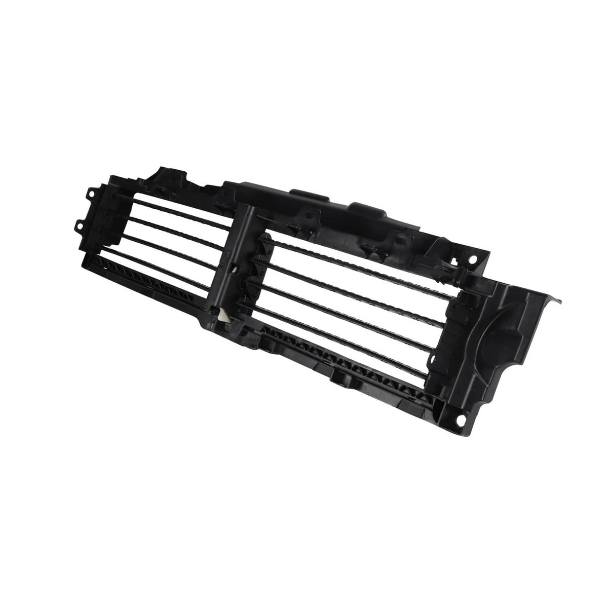 Black upper radiator grille air shutter with slatted vents and mounting brackets