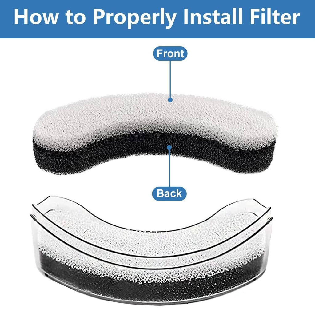 Curved foam water filter pad with front and back sides visible
