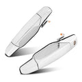 Pair of front exterior door handles in white with chrome accents, left and right