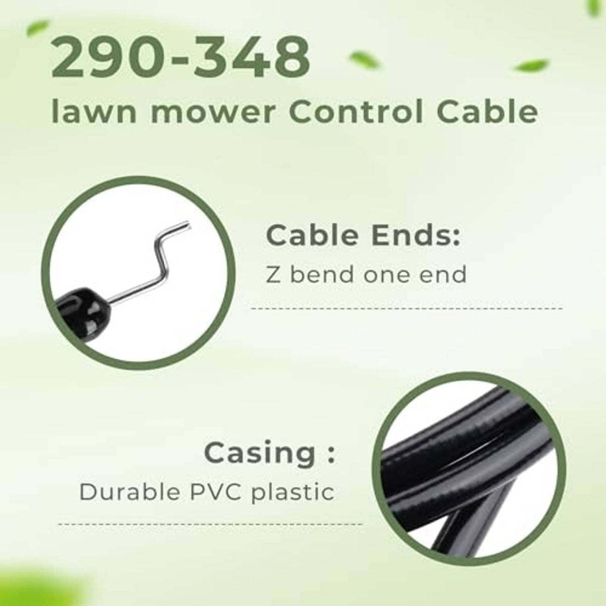 Lawn mower throttle control cable with bent end and durable PVC casing
