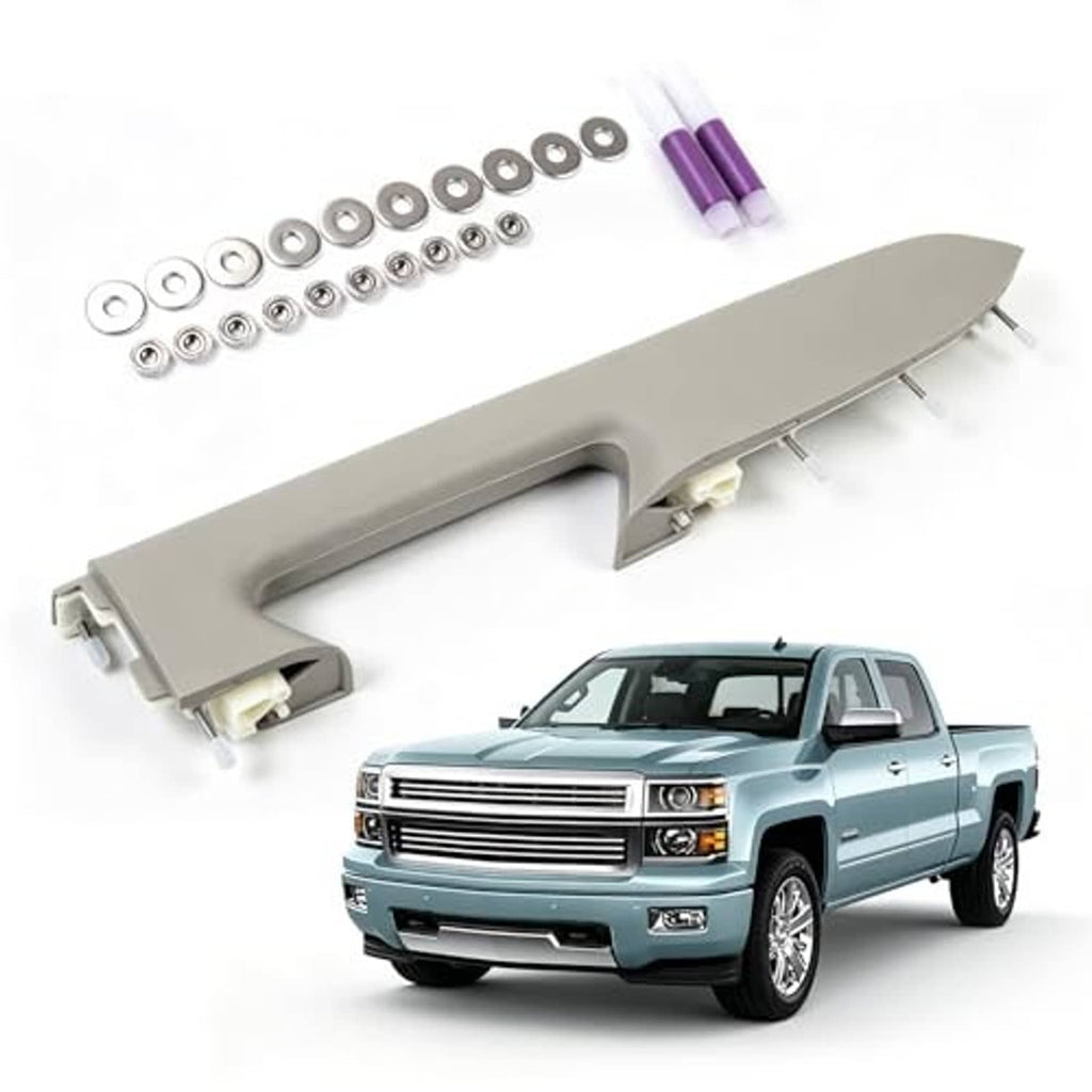 Gray driver-side armrest replacement handle with installation screws and clips