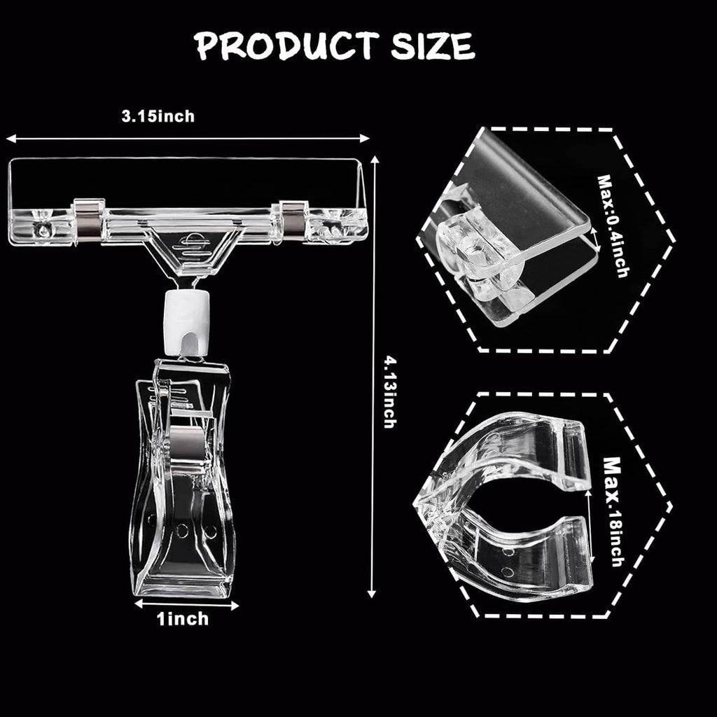 Clear sign holder clips, transparent size diagram showing 3.15 in and 4.13 in dimensions