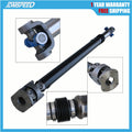 Front drive shaft assembly with black steel tube and blue universal joint boot