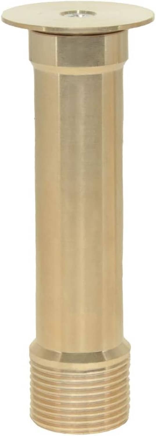 Brass bell fountain nozzle, tall column shape with flat top and threaded bottom