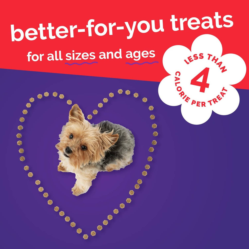 Fruitables Skinny minis dog treat pack graphic with heart of bite-size treats