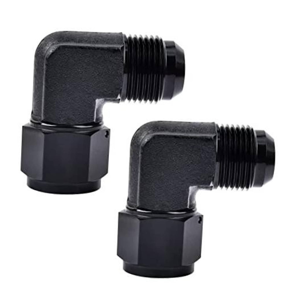 AN10 90-degree swivel flare adapter fitting, black anodized aluminum, male thread