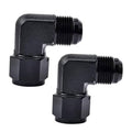 AN10 90-degree swivel flare adapter fitting, black anodized aluminum, male thread