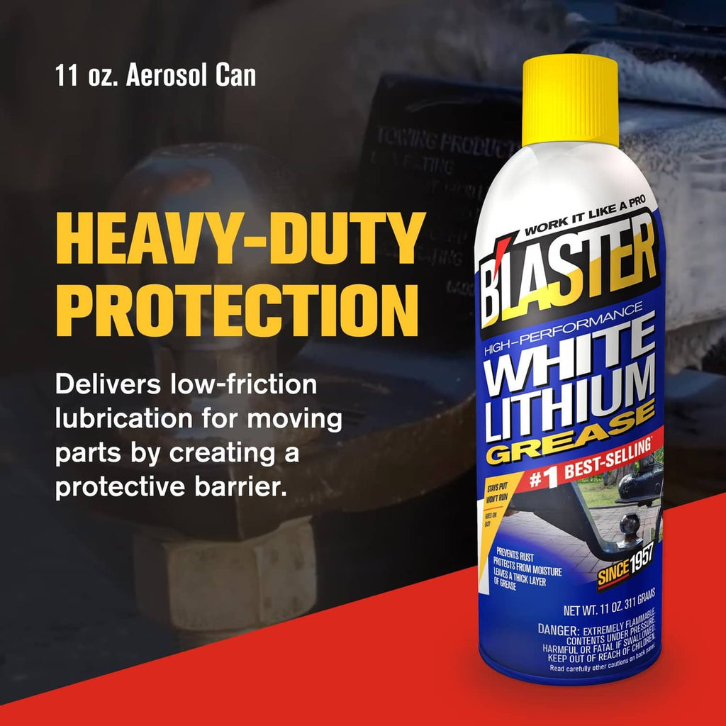 White lithium grease aerosol can with yellow cap, standing upright