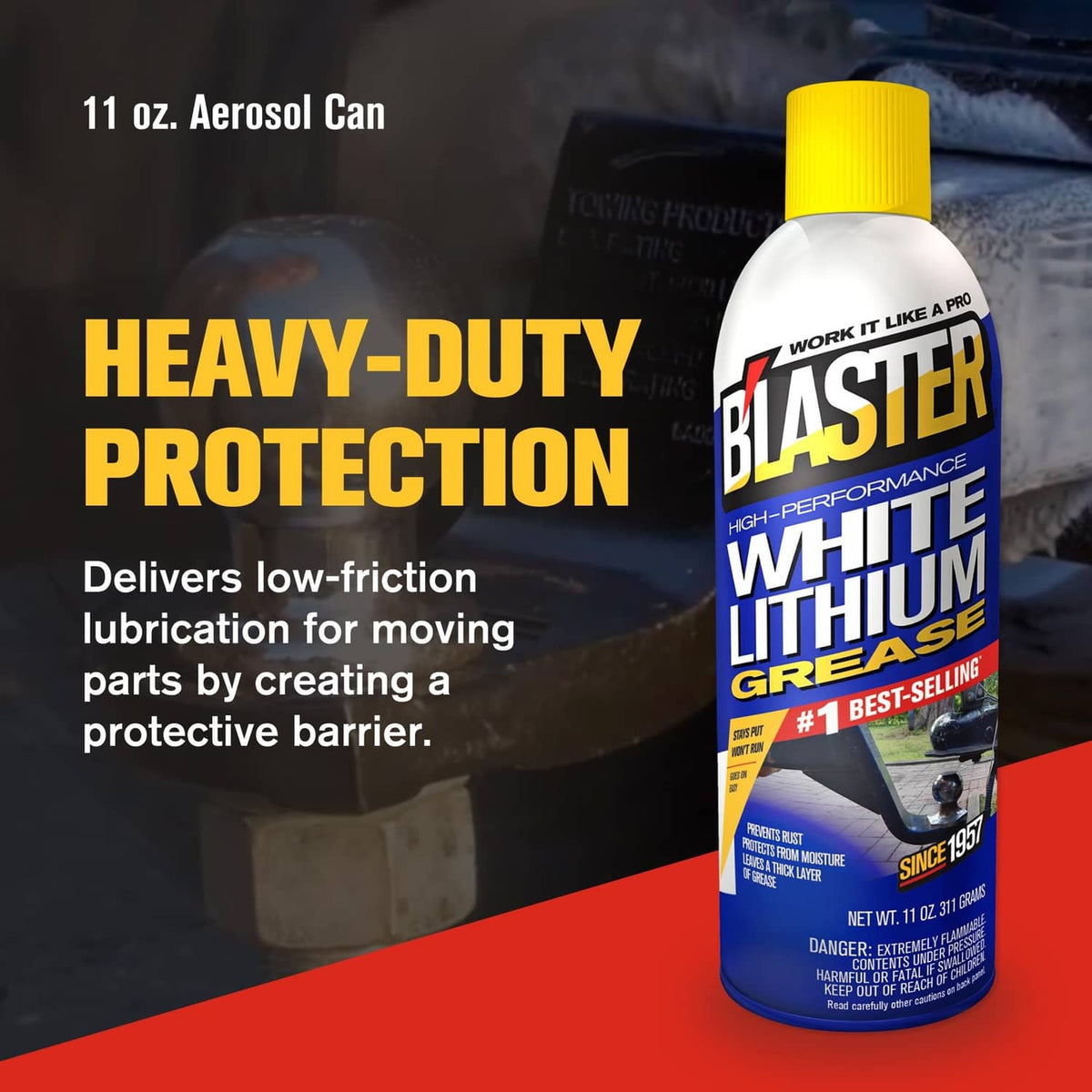 White lithium grease aerosol can with yellow cap, standing upright
