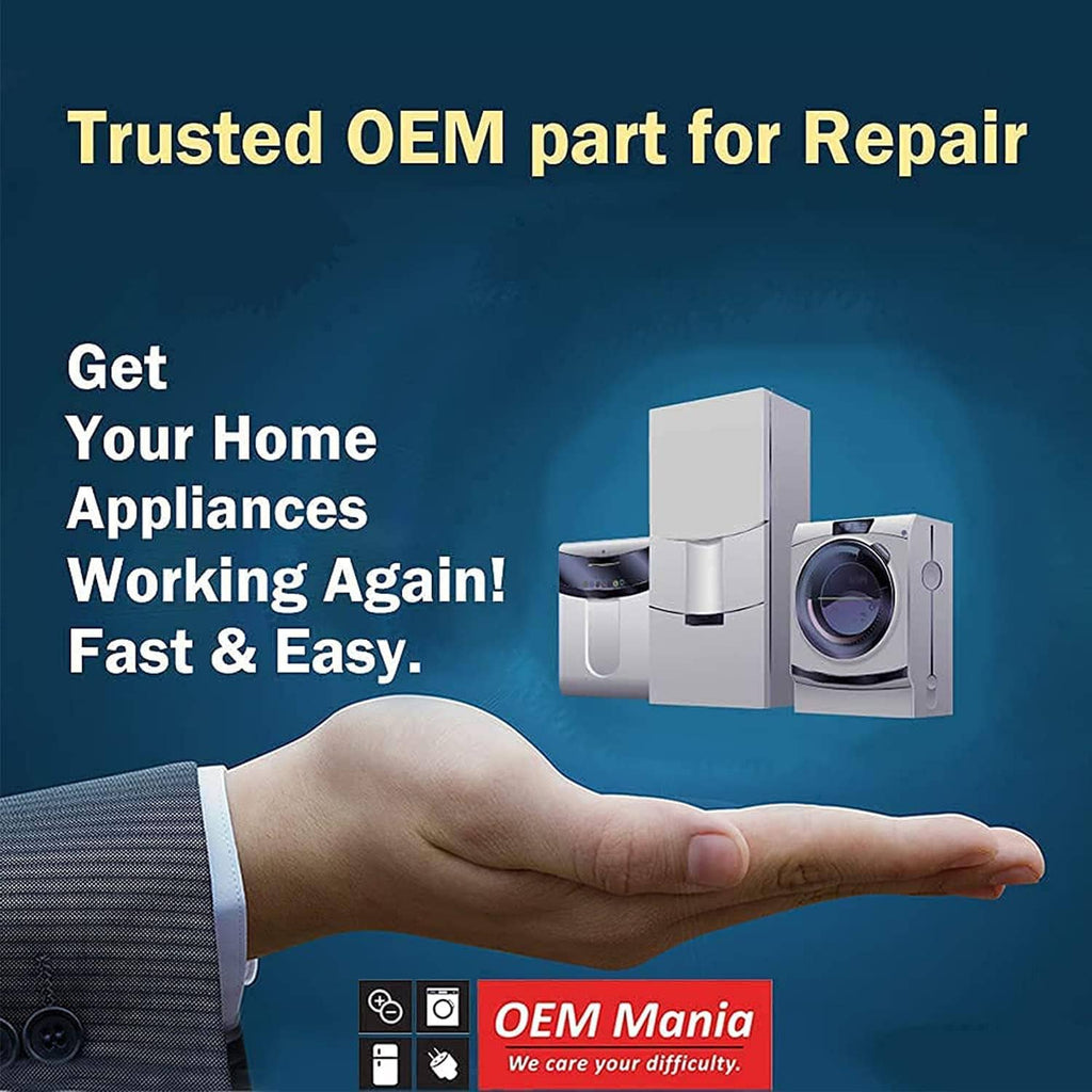 OEM Mania trusted OEM part promotional graphic with washing machine icon and hand