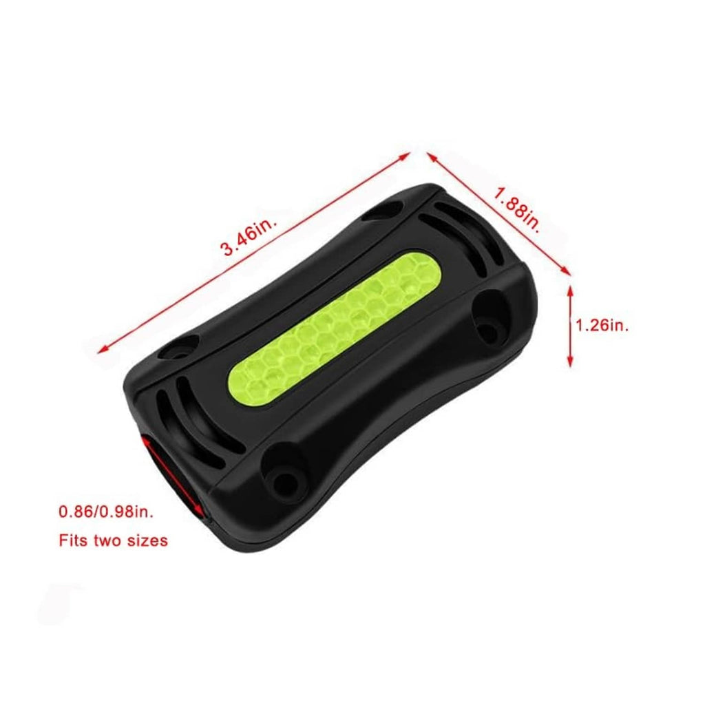 Black crash bar bumper block with neon green reflective strip and mounting holes