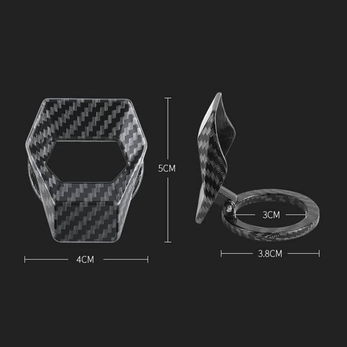 Carbon fiber engine start/stop button cover accessory, angled piece with oval insert