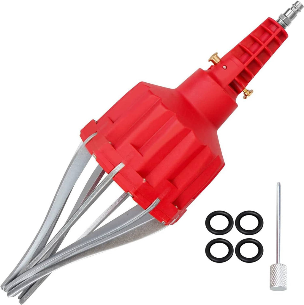 Red pneumatic CV joint boot spreader expander tool with metal claw legs and hose fitting