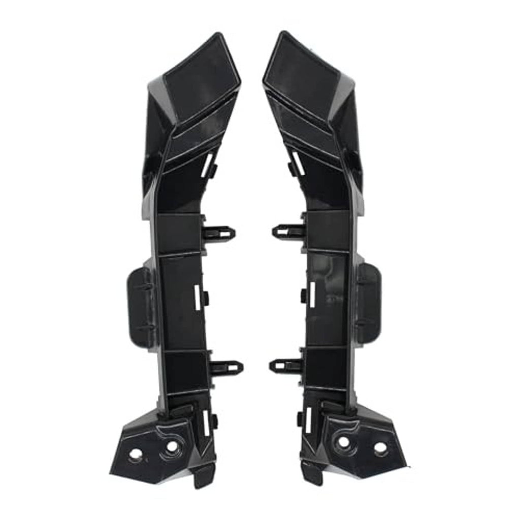 Pair front bumper guide bracket retainer supports, black plastic brackets with studs