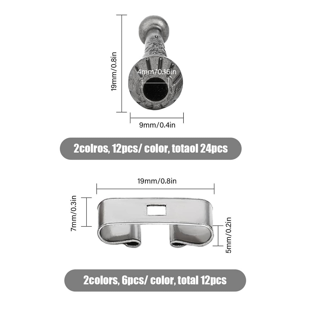 Bolo tie findings kit size diagram for loop end and metal connector bar