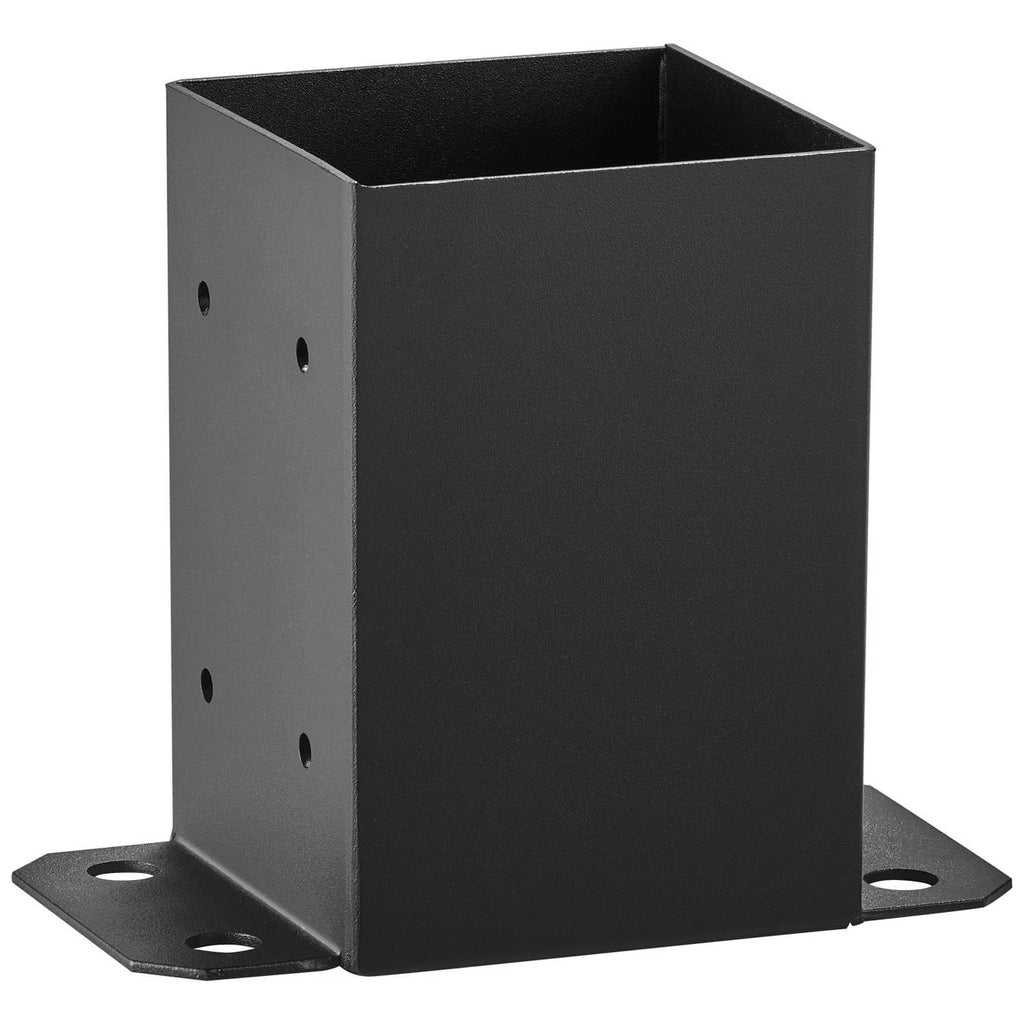 Fence post base bracket, dark metal 4x4 with side screw holes and flat base plate
