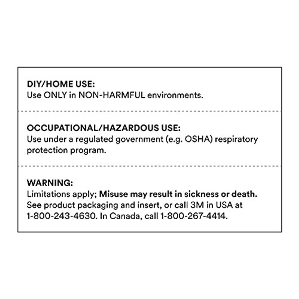 N95 respirator warning label with use and limitation information