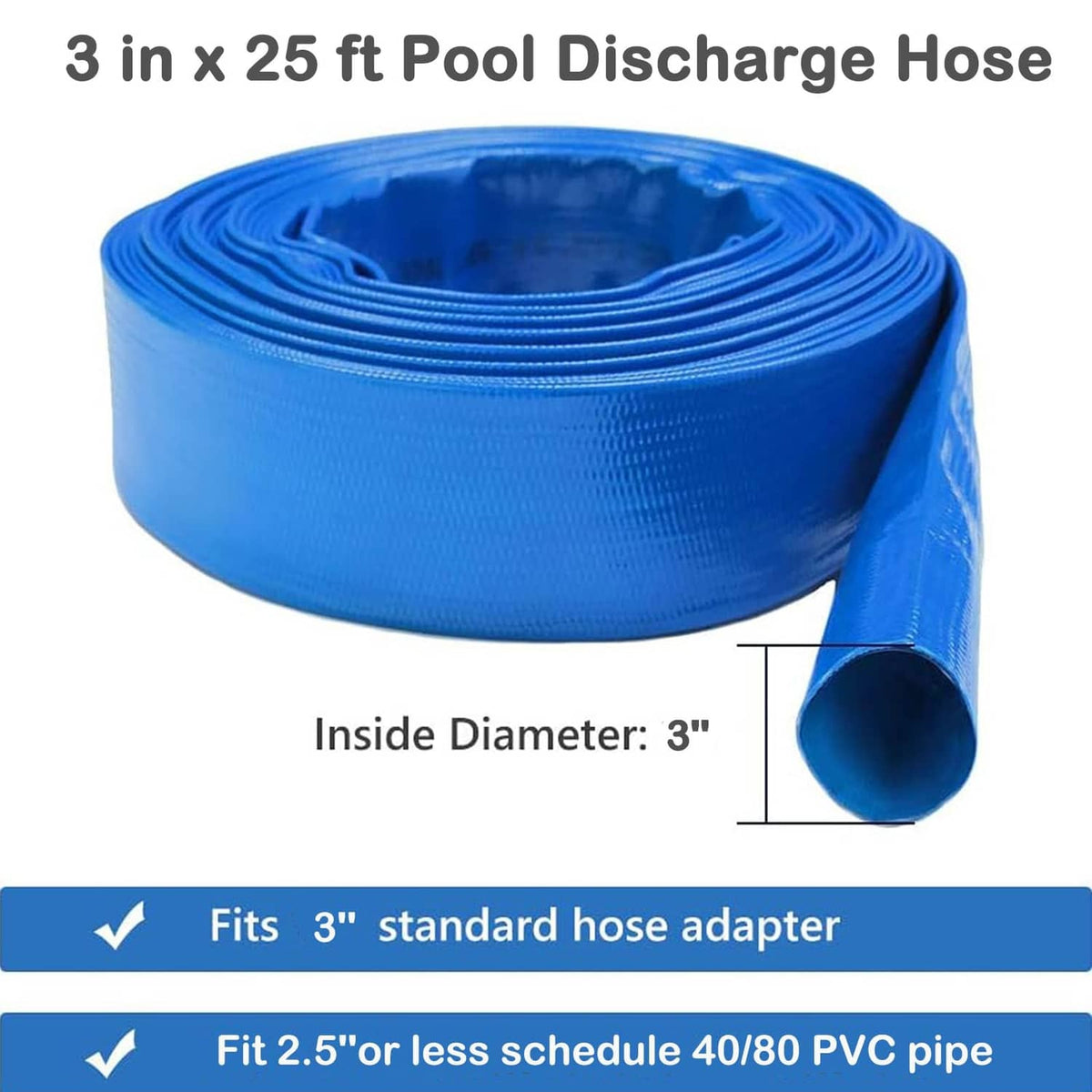 Coiled blue pool discharge/backwash hose with side opening and tube section