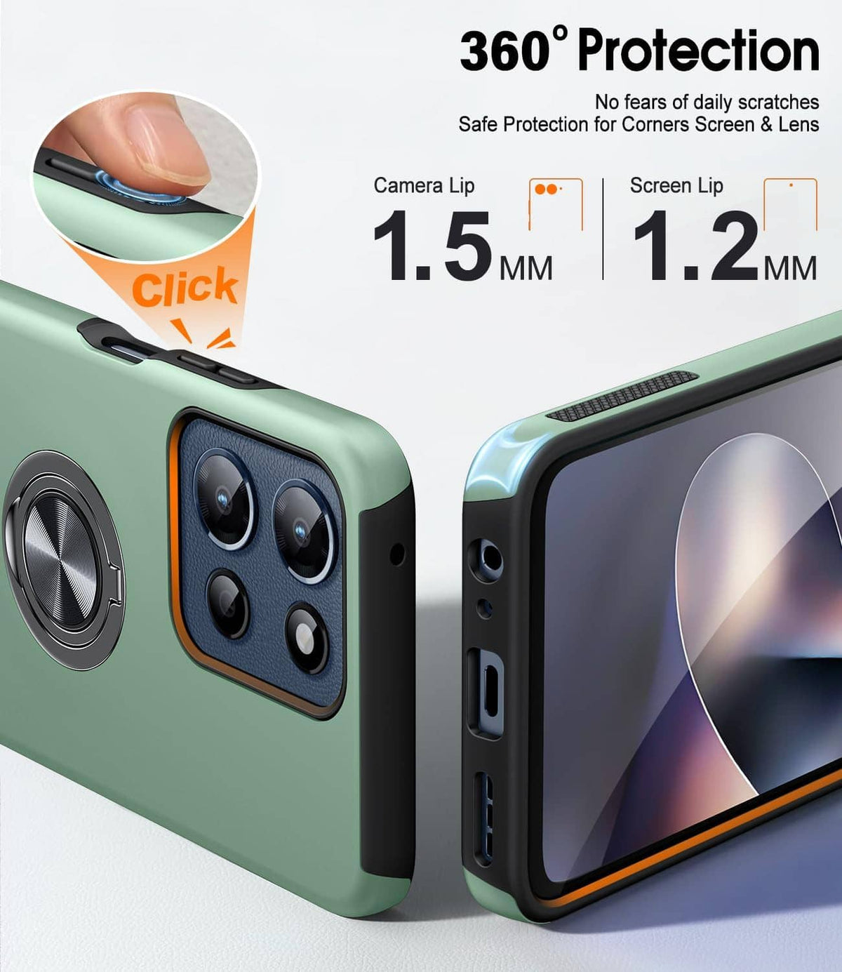 Mint green protective phone case with camera raised edges and screen protector