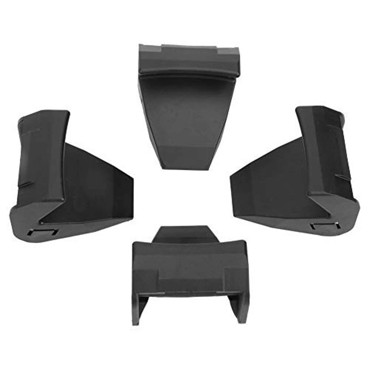 Set of 4 dark gray tire changer jaw protectors, varied angles with hook tabs