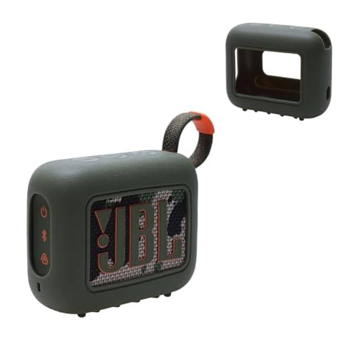 Silicone speaker cover case for JBL Go 4 in dark green, front cutout and molded bumper