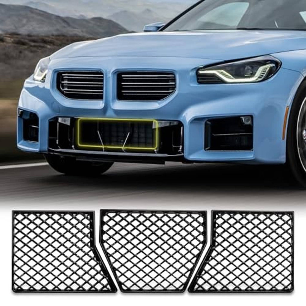 Front lower bumper grille mesh inserts, three-piece set with black diamond mesh