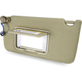 Beige left driver sun visor with illuminated mirror window and mounting clip